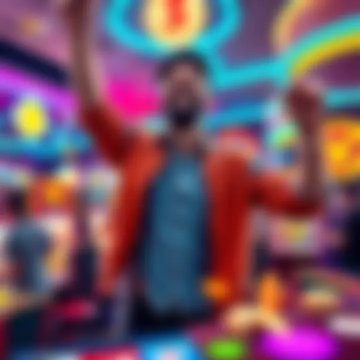 Player Celebrating Jackpot Win A player celebrating a huge jackpot win in an online game, showing excitement and joy