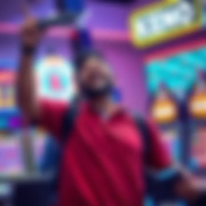 A person excitedly celebrating their win at a Keno game after turning a small deposit into a big payout