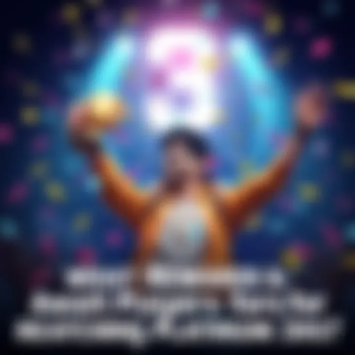 A gamer with a trophy and confetti, celebrating the achievement of reaching Platinum 3 rank in a game