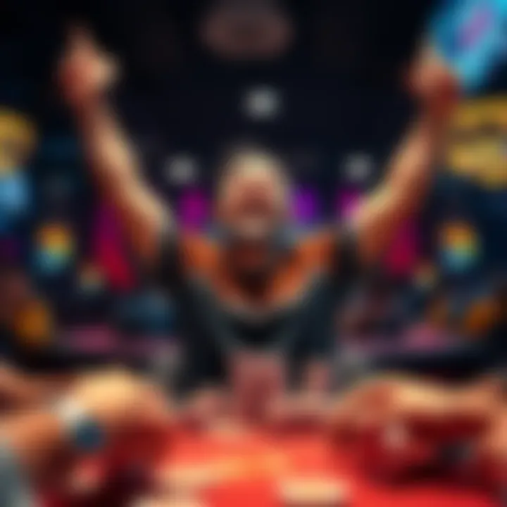 A player joyfully celebrating a huge poker win at GGPokered with raised arms and a big smile