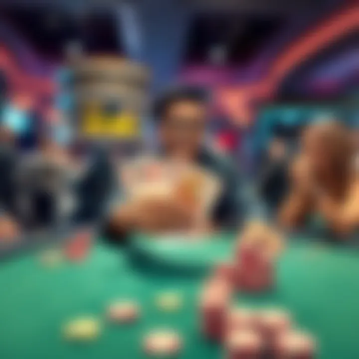 Player celebrating a royal flush in Pai Gow A joyful player at a gambling table, holding winning Pai Gow cards showing a royal flush, surrounded by chips and friends celebrating