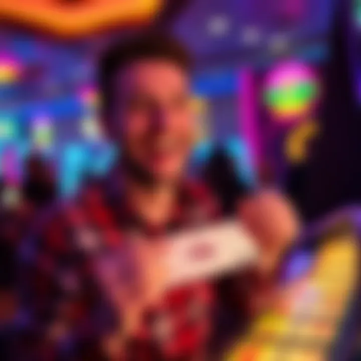 A casino player smiling and holding a ticket showing a win at Isle Casino in Waterloo, IA, after placing a small bet