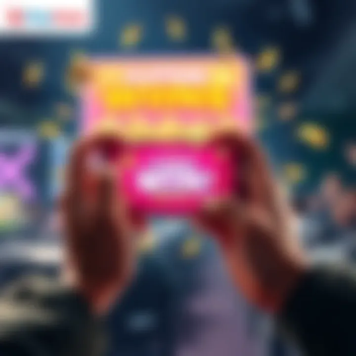 A joyful player holding a smartphone with a screen showing a victory on PlayFame's Crack Smash Piggy Bank game