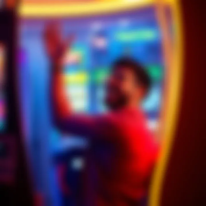 A player joyfully celebrating a huge jackpot win on a gaming machine just before bedtime