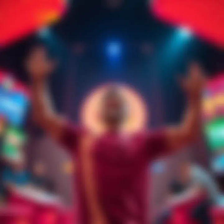 A joyful player with arms raised in victory after winning money while playing a limbo game