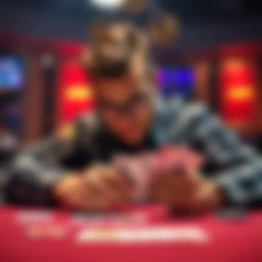 Player Checking Cards Post Flush Draw A poker player looking closely at their cards after a flush draw appears on the table