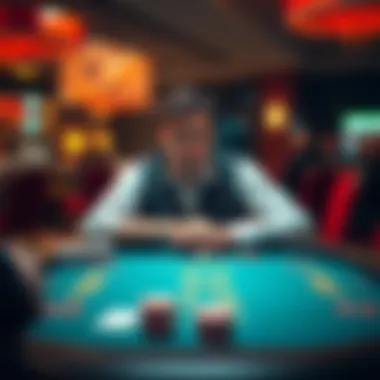 Player considering blackjack table options A person sitting at a blackjack table, contemplating whether to continue playing or leave due to a low running count