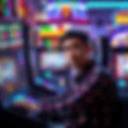 Player looking frustrated after game crash A player sits at a slot machine, looking frustrated and confused after experiencing a game crash during a big bonus round.