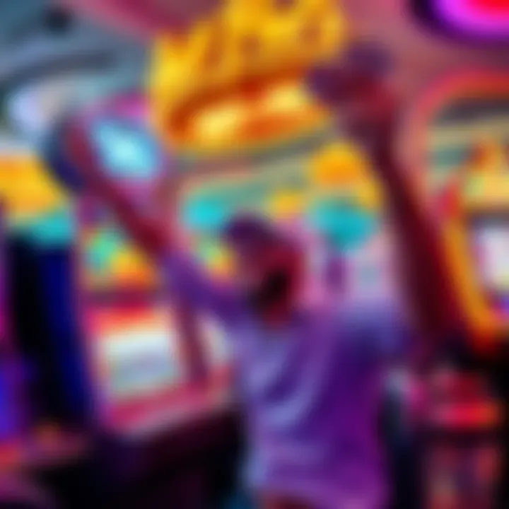 Happy player celebrating a win at the Huff N Puff slot machine with cash in hand at MGM National Harbor.