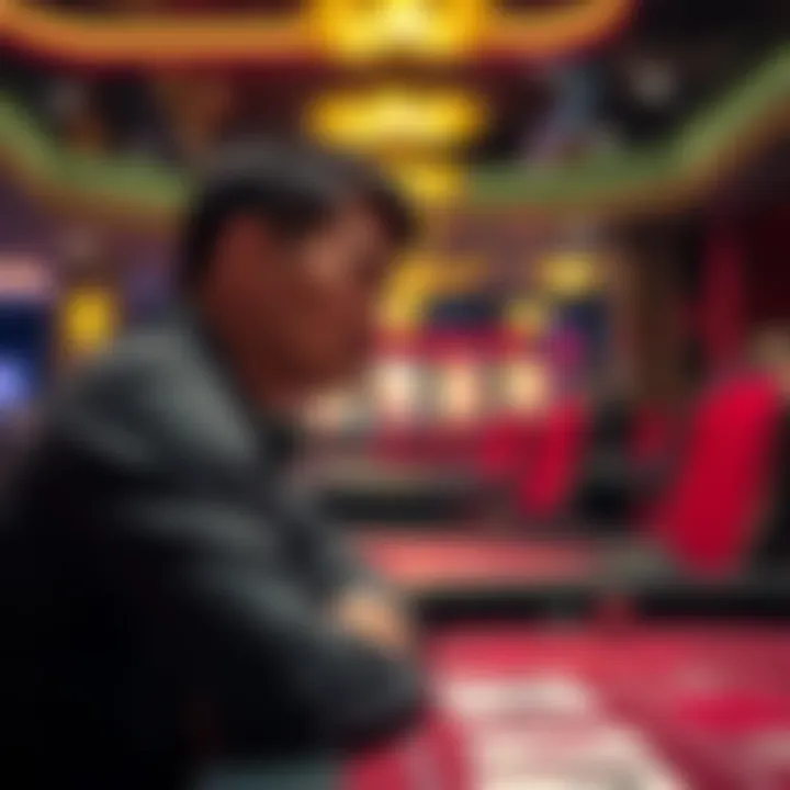 A player looking disappointed at a Pai Gow table with empty chairs in the background, reflecting on a missed opportunity for a big win.