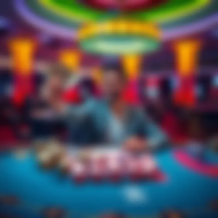 A happy player holds up cash winnings at a gaming table in Caesars VA casino, showcasing strategic betting success.