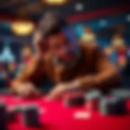Player Analyzing Poker Game A poker player reflecting on past mistakes at a table, with cards and chips in front of them.