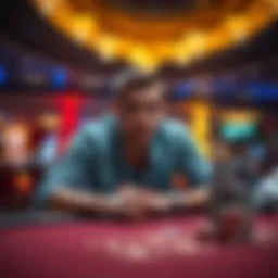 A frustrated player sits at a casino table, dressed casually, expressing discontent about strict dress codes.
