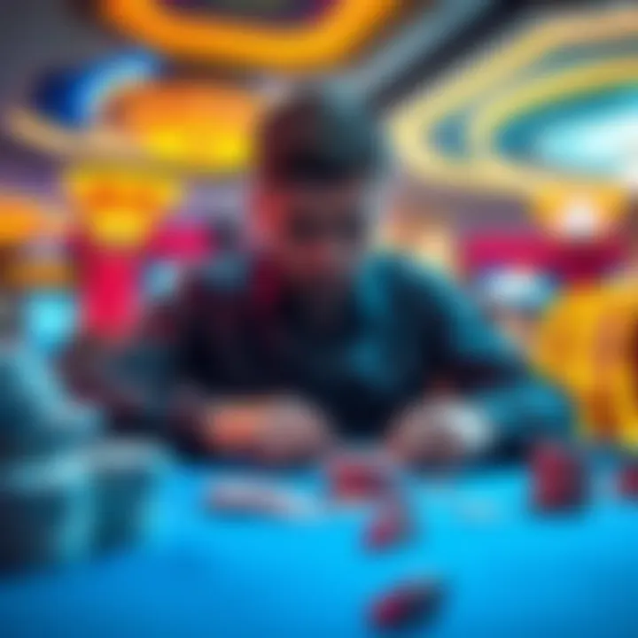 A frustrated player sitting at a casino table looking at chips, showing signs of disappointment after losing money