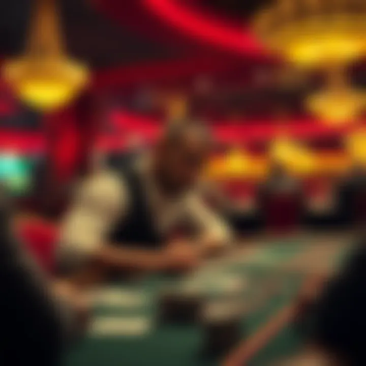 Player at a Casino Table A person looking pensive at a casino table while considering their next move in a card game, reflecting on luck and decisions.