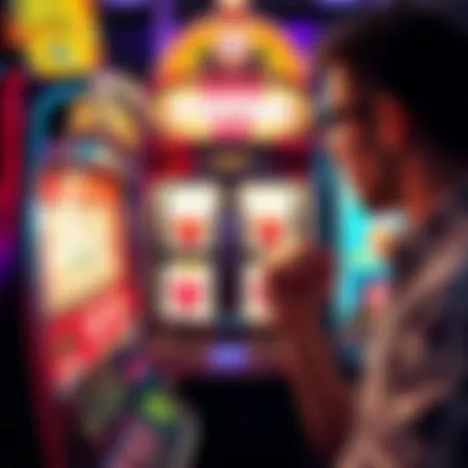 A player reacts with disappointment at a slot machine showing four scatter symbols but no winnings.