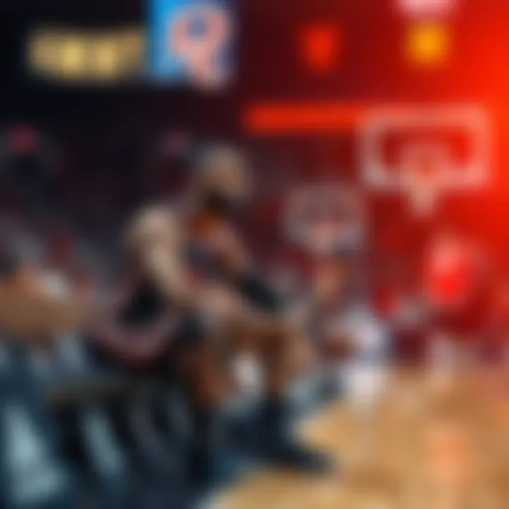 A basketball player in uniform sitting on the bench, looking concerned while watching the game unfold, with teammates on the court
