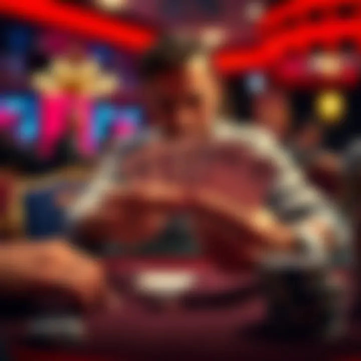 A poker player confidently places a bet without looking at their cards, showcasing a bold move at the table.