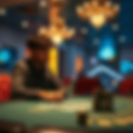Player at Blackjack Table A focused player sitting at a blackjack table, contemplating their next move after recent losses, with cards and chips in front of them.