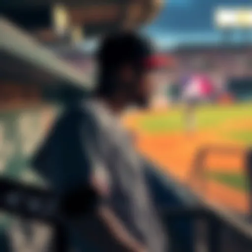 A player stands in the dugout, looking worried as he considers his cash-out decision during a tense fourth inning of a baseball game.