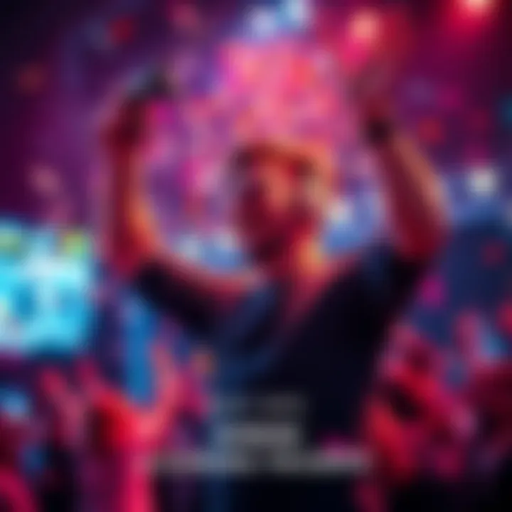 Player celebrating a gaming victory Excited gamer celebrating a max win, holding a controller with confetti in the air