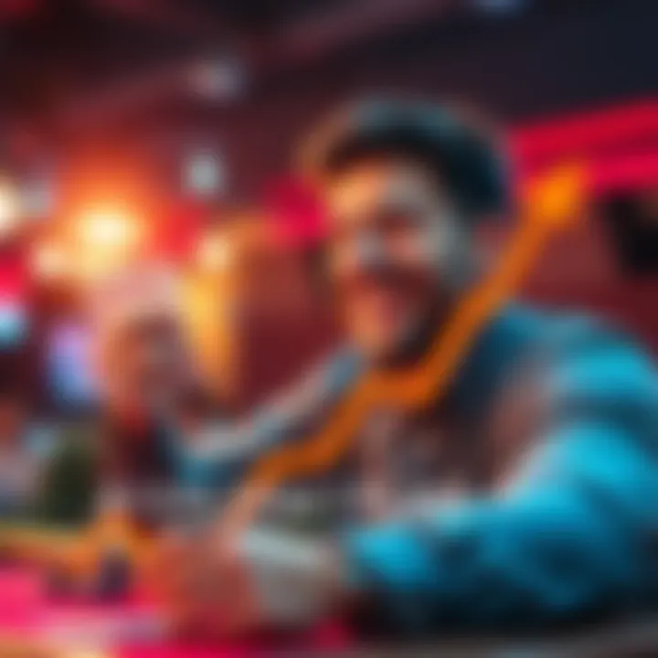 Player celebrating profit A happy player holds a winning card while looking at a rising graph, showing their impressive $15,000 profit journey.