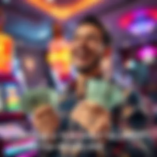A happy player holding cash, representing a successful gaming experience from a small bet to a large payout