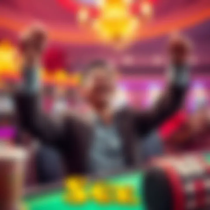 Player Celebrating Big Win A player cheers after winning a game with a small 30 cent bet, showing excitement and joy