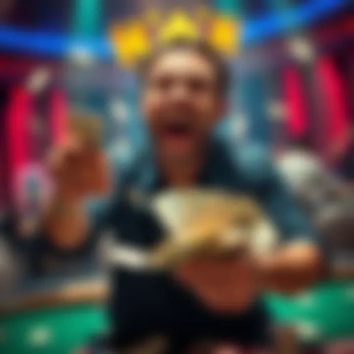 Player celebrating a big win A joyful player counting cash after turning a small bet into a large profit