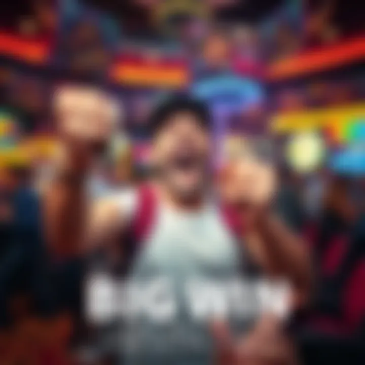 Player Celebrating Winnings Excited player holding cash and showing enthusiasm for reinvesting in games.
