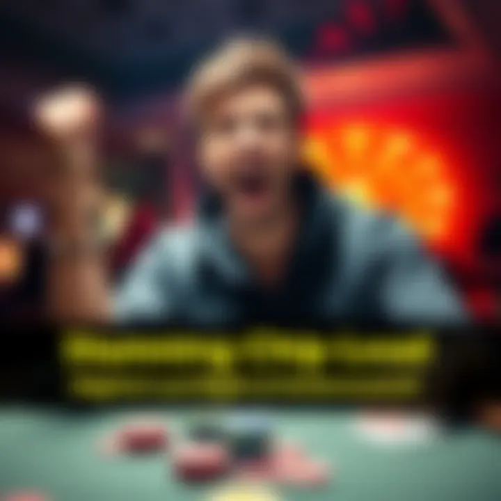 A player celebrating a significant chip lead in a poker game, showing excitement and determination