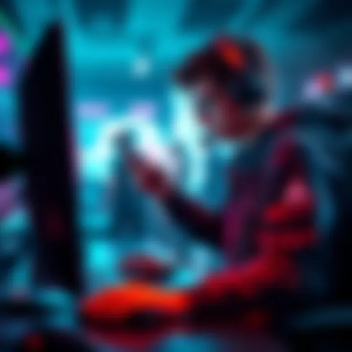 A focused gamer strategizing on a computer, aiming to level up from Platinum III to Platinum IV in a competitive game.
