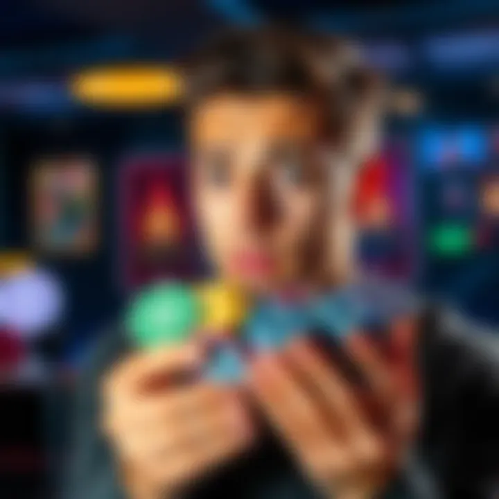 Player with casino chips looking confused A player holding casino chips with a puzzled expression after being banned from a gaming platform