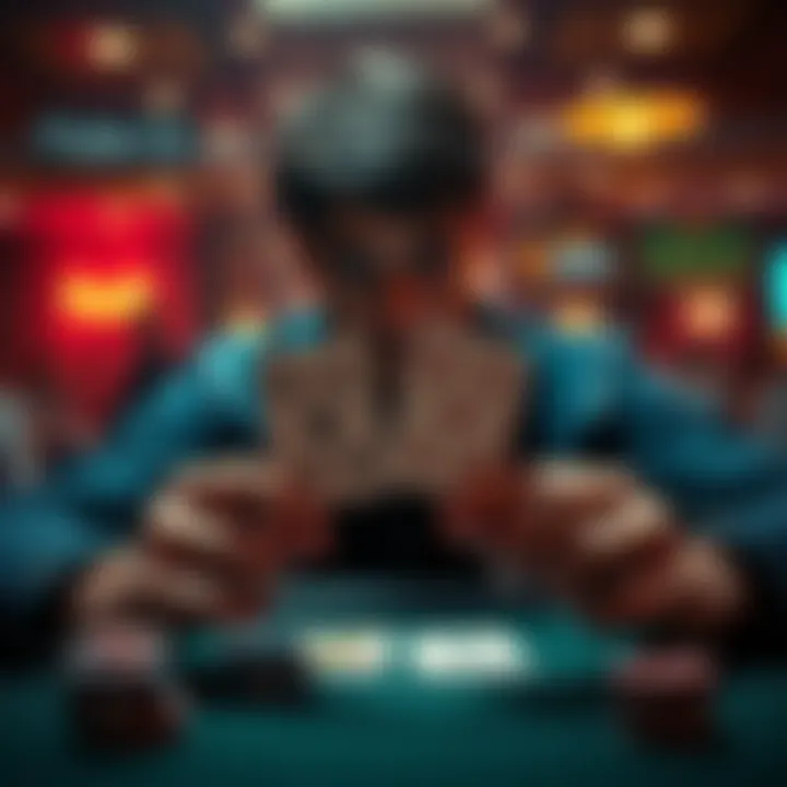 Player Facing a Split Hand A poker player looks concerned while viewing split cards on the table during an all-in moment, symbolizing tough decisions without extra deposits.