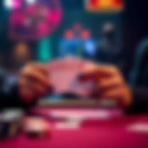 A poker player examining their cards at the table, focusing on a flush draw hand in a NLHE cash game
