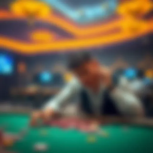 A person looking upset at a casino table with chips scattered around, symbolizing a gambling loss