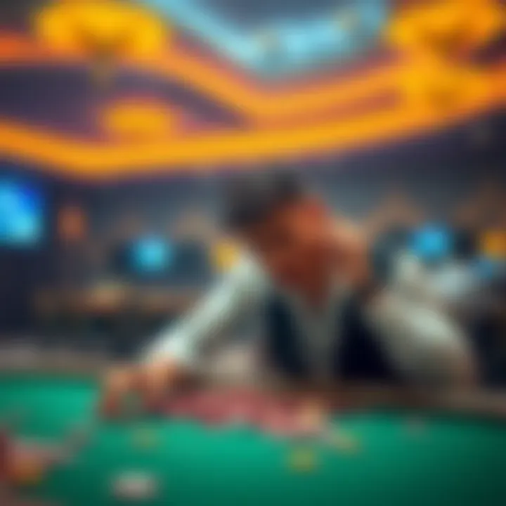 Player frustrated after gambling loss A person looking upset at a casino table with chips scattered around, symbolizing a gambling loss