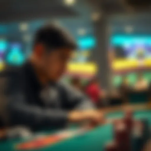 A focused player contemplates a missed opportunity at the gambling table, showing emotions of concern and reflection.