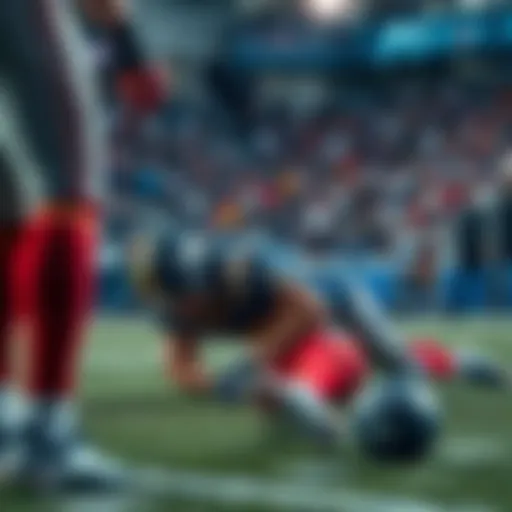 A player on the ground after an injury with a concerned teammate nearby, illustrating the impact of injury cancellations in sports apps.