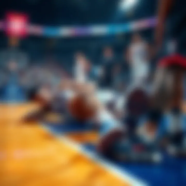 Player on the court pretending to be injured Basketball player lying on the court holding his leg while teammates watch concerned