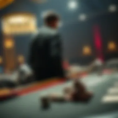 A frustrated player stands up from a poker table, leaving chips behind, looking disappointed. They are turning away, signaling their departure from the game.