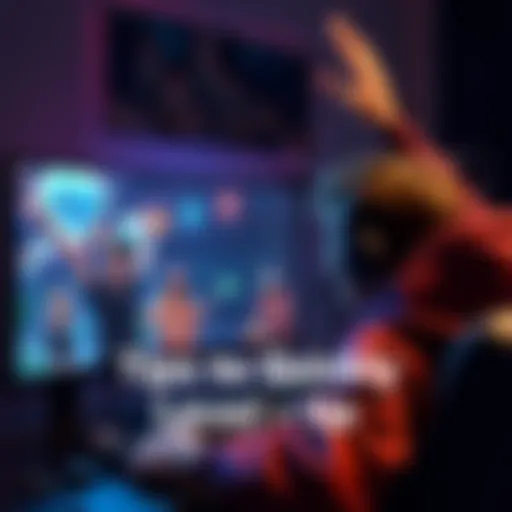 A gamer excitedly leveling up in a competitive game, celebrating a win on screen