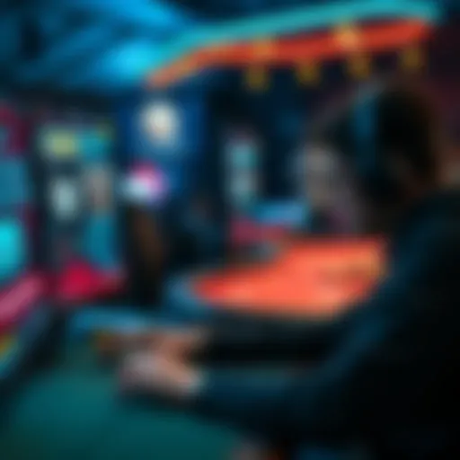 A player focused on multiple poker tables on their screen, showing signs of frustration due to interruptions.