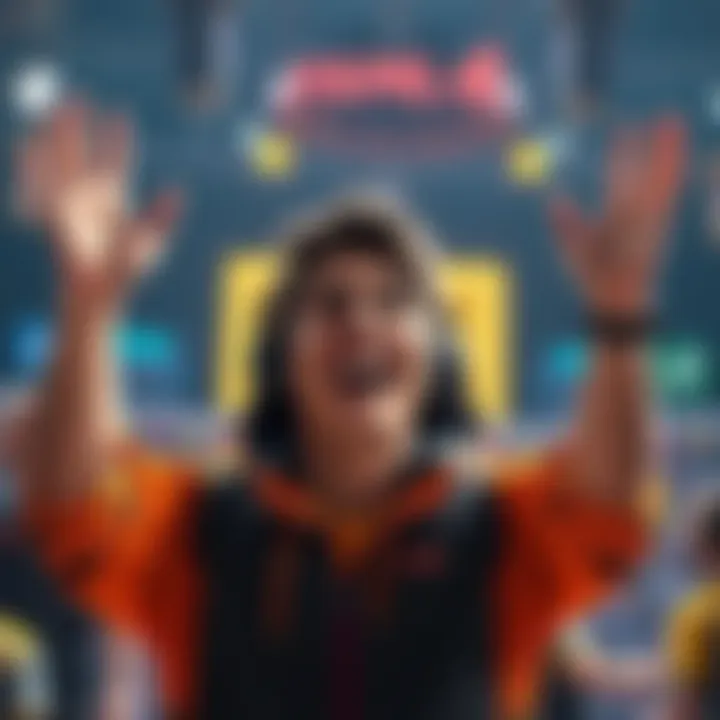 A gamer celebrating as they reach the Platinum 4 rank in a competitive game with a smiling face and raised hands.