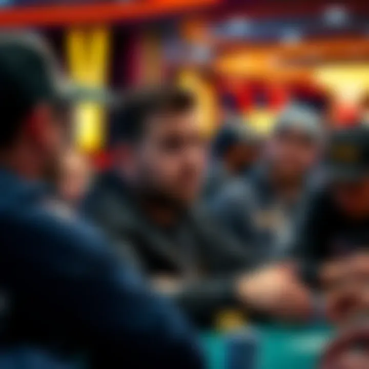 Player Reacts After Exit Player Deeb expresses disappointment after leaving Day 8 of the Main Event, surrounded by fellow players and spectators.