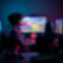 A player sitting at a gaming desk, looking thoughtful as they analyze their recent gameplay on a screen, surrounded by gaming gear.