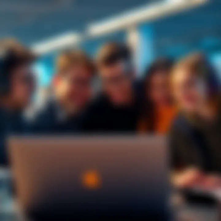 Player Reviews on Betcris A group of people discussing their experiences with Betcris, showing varied expressions while looking at a laptop.