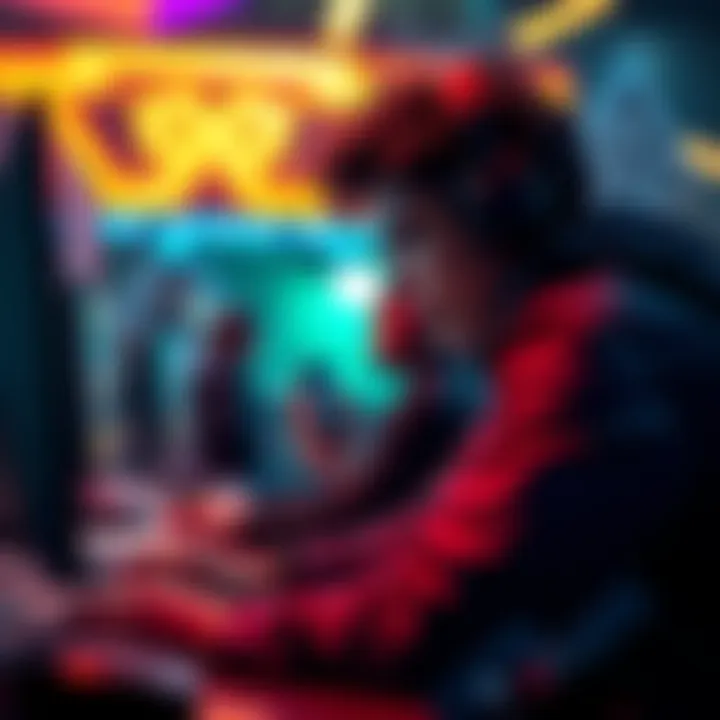 A gamer presenting identification in a gaming setup, discussing strategy with another player.