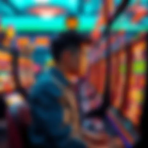 A person seated at a slot machine, contemplating bonus buy options with a concerned expression