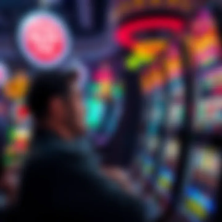 A frustrated player watching the slot machine screen after numerous spins without a bonus.